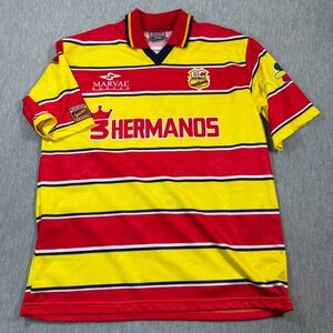 Marval Soccer Jersey Men XL Red Yellow Striped 3 Hermanos Futbol Club Vintage